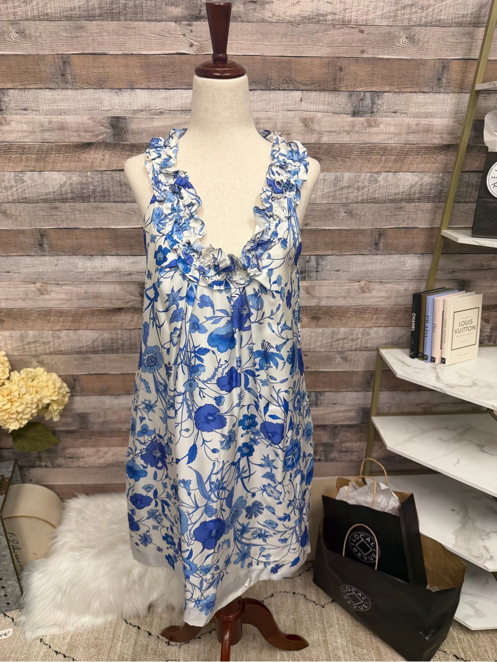 Altea Blue Floral Slip Dress with White Base